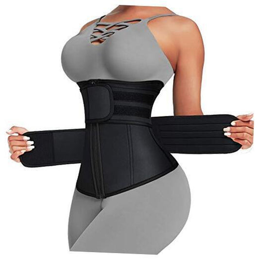 Waist Trainer for Women plus Small Black (2 Belts 7 Steel Bones Zipper Closure)